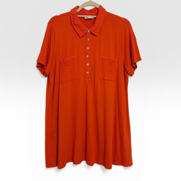 J. Jill Tops - J. Jill Mixed Media Tunic in Orange  Cotton Gauze Size Large